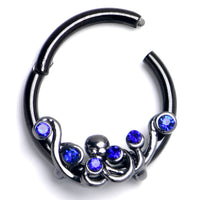 16G 3/8 Blue Gem Black Scrolling Elegance Hinged Segment Ring