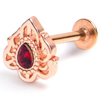 16G 5/16 Red Gem Rose Gold Tone Firey Flame Labret Monroe Tragus