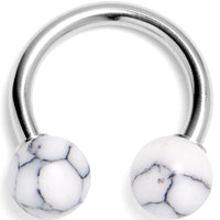 14G 3/8 White Howlite Natural Stone Horseshoe Circular Barbell