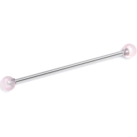 14G Pink Crystal Natural Stone Industrial Barbell 38mm