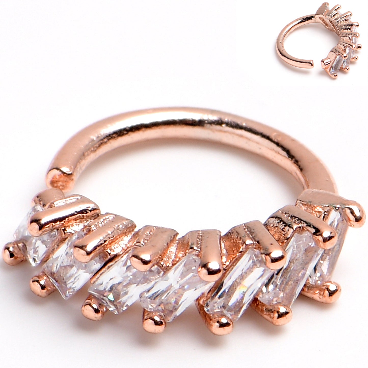 16G 5/16 Rose Gold Toned Princess Cubic Zirconia Bendable Hoop