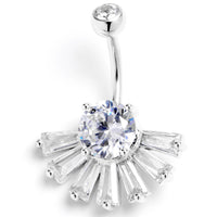 Clear CZ Gem Deco Elegance Fan Belly Ring