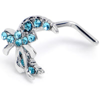 20G 1/4 Blue CZ Gem Bow Moon L Shape Nose Ring