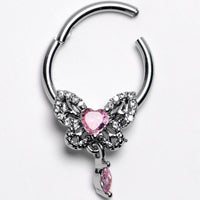16G 3/8 Clear Gem Whimsical Butterfly Segment Ring with Dangle