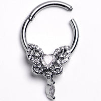 16G 5/16 Clear Gem Whimsical Butterfly Segment Ring with Dangle