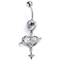 Clear CZ Gem Starry Heart Dangle Belly Ring
