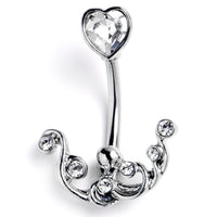Clear Gem Heart Scrolling Elegance Double Mount Belly Ring
