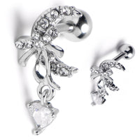 16G 1/4 Clear Gem Moon Bow Heart Dangle Cartilage Tragus Earring