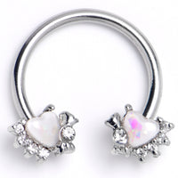 16G 3/8 White Faux Opal Sunny Heart Horseshoe Circular Barbell