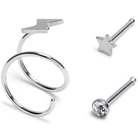 20G Clear Gem Star Spiral Nose Ring 3 Pack