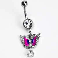 Clear Gem Drop Butterfly Pink Blue Dangle Belly Ring