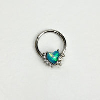 16G 3/8 Green Faux Opal Sunny Heart Hinged Segment Ring