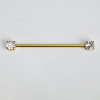 14G Clear Gem Gold Tone Internally Threaded Industrial Barbell 38mm