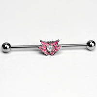 14G Clear Gem Heart Butterfly Pink Wings Industrial Barbell 38mm