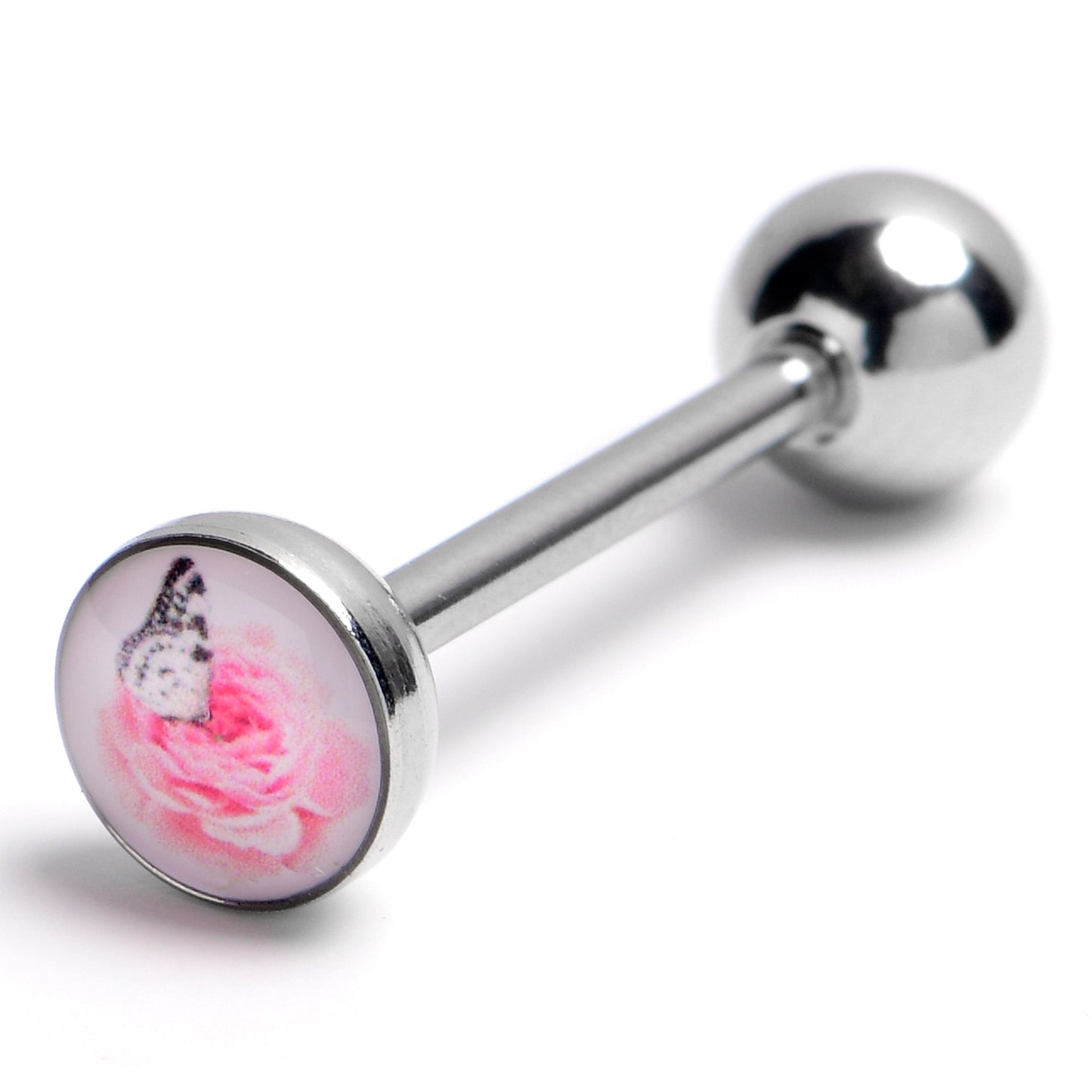 14G Butterfly Pink Rose Tongue Ring
