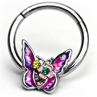 16G 3/8 Green Yellow Gem Exotic Butterfly Hinged Segment Ring