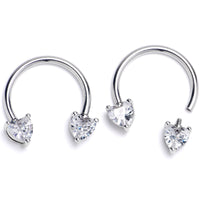 14G 9/16 Clear CZ Gem Heart Internally Threaded Horseshoe Set