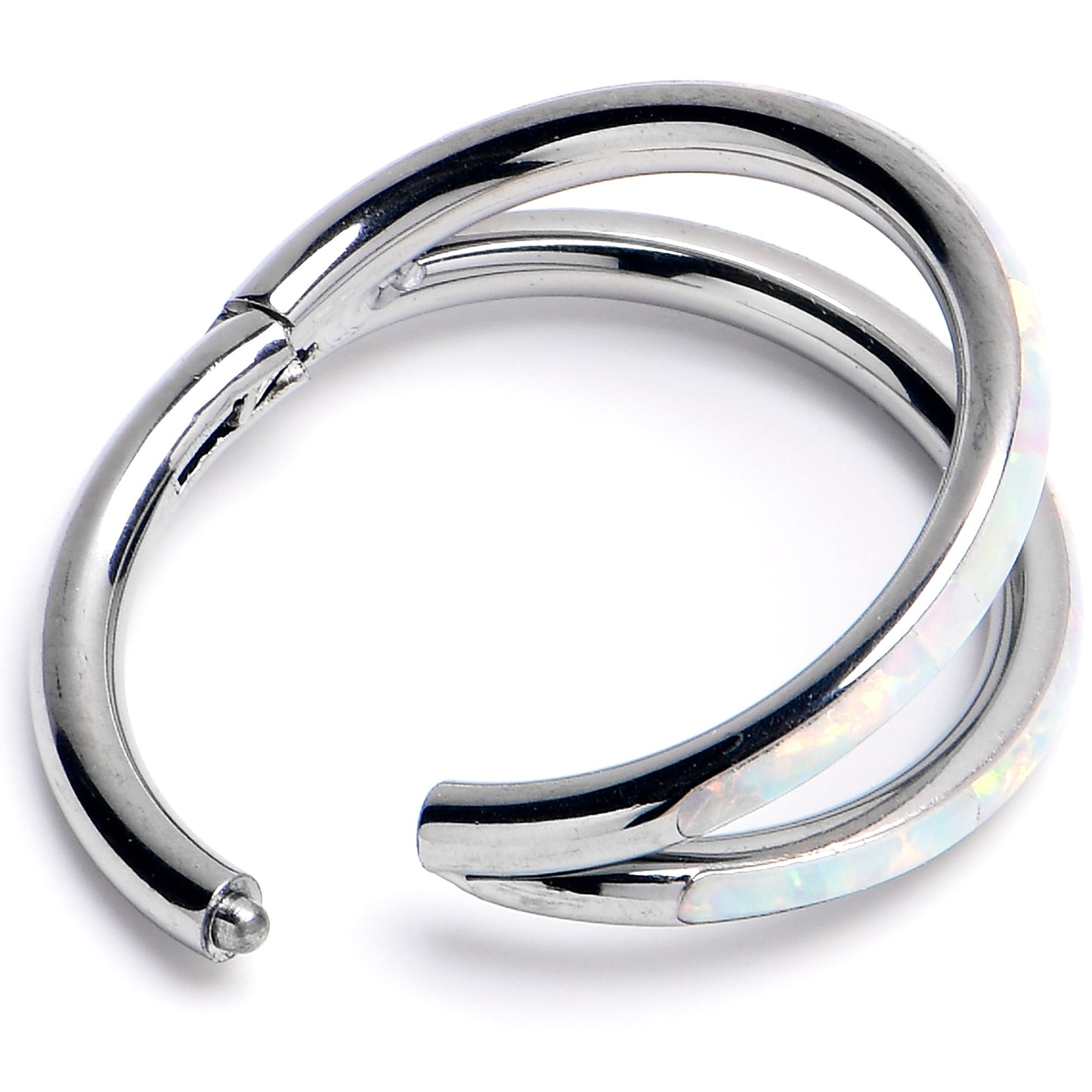 16G 3/8 White Synthetic Opal ASTM F-136 Implant Grade Titanium Double Hinged Segment Ring