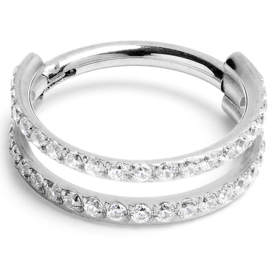 16G 3/8 Cubic Zirconia ASTM F-136 Implant Grade Titanium Double Hinged Segment Ring
