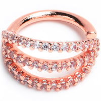 16G 5/16 Clear CZ Gem Rose Gold Tone Faux Triple Hoop Closure Ring