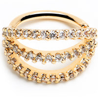 18G 5/16 Clear CZ Gem Gold Tone Faux Triple Hoop Closure Ring