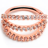 18G 5/16 Clear CZ Gem Rose Gold Tone Faux Triple Hoop Closure Ring