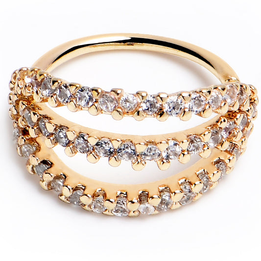 20G 5/16 Clear CZ Gem Gold Tone Faux Triple Hoop Nose Hoop