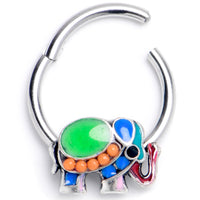 16G 3/8 Green Gem Colorful Elephant Hinged Segment Ring