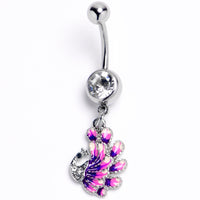Clear Gem Peacock Purple Dangle Belly Ring