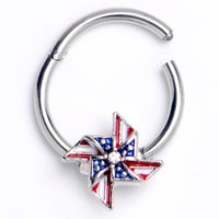 16G 3/8 Clear Gem Festive Patriot Pinwheel Hinged Segment Ring