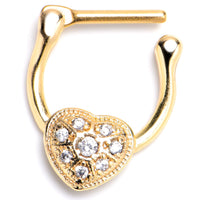 16G 5/16 Clear CZ Gem Gold Tone Ultra Luxe Heart Cartilage Clicker