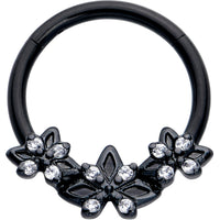 16G 3/8 Clear CZ Gem Black Gothic Star Trio Hinged Segment Ring