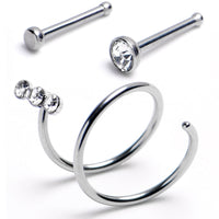 20G Nose Bone Triple Gem Twister Double Nose Hoop Ring 3 Pack
