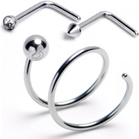20G Gem Spike L-Shape Nose Ring Ball Twister Double Nose Hoop Ring 3 Pack