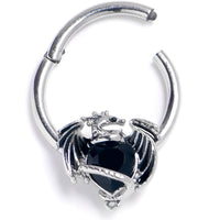 16G 3/8 Black Gem Heart ofDragon Hinged Segment Ring