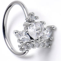 20G 5/16 Clear CZ Gem Heart Crown Nose Hoop