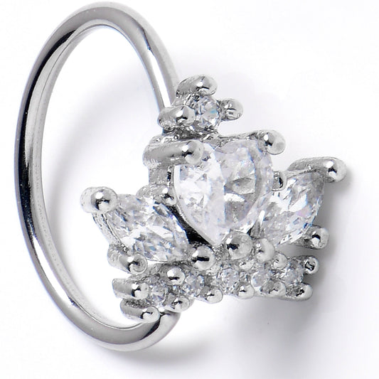 20G 5/16 Clear CZ Gem Heart Crown Nose Hoop