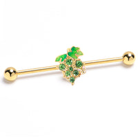 14G Green Gem Gold Tone Butterfly Grapes Industrial Barbell 38mm