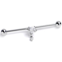 14G Clear CZ Gem Saturn Heart Dangle Industrial Barbell 38mm