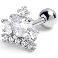 16G 1/4 Clear Gem Heart Crown Cartilage Tragus Earring