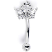 16G 5/16 Clear Gem Heart Crown Curved Eyebrow Ring