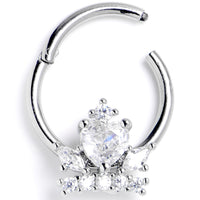 16G 3/8 Clear Gem Heart Crown Hinged Segment Ring