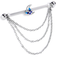 14G Aurora Gem Butterfly Blue Beauty Dangle Industrial Barbell 38mm