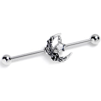 14G Clear Gem Ornate Moon Star Industrial Barbell 38mm