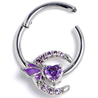 16G 3/8 Purple Gem Butterfly Heart Moon Hinged Segment Ring
