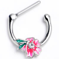 16G 5/16 Clear Gem Faerie Flower Pink Cartilage Clicker