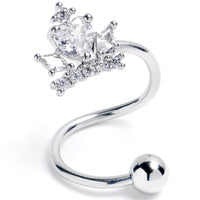 16G 3/8 Clear Gem Crown Heart Spiral Twister Belly Ring