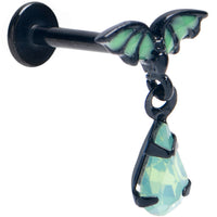 16G 5/16 Green Gem Black Bat Wings Dangle Labret Monroe Tragus