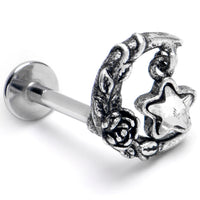 16G 5/16 Clear Gem Ornate Moon Star Labret Monroe Tragus
