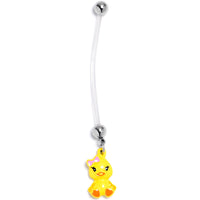 Yellow Duck Pink Bow Dangle PTFE Pregnancy Belly Ring